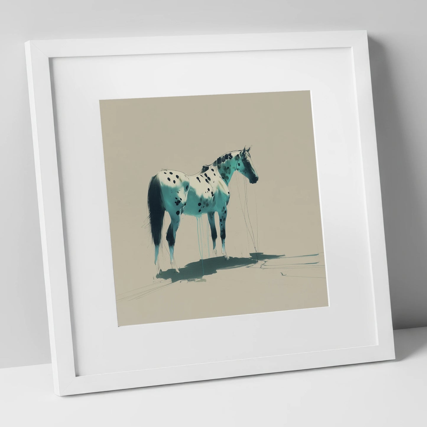 Azure Spotted Appaloosa horse breed art print in white frame