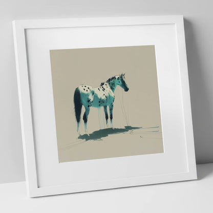 Azure Spotted Appaloosa horse breed art print in white frame