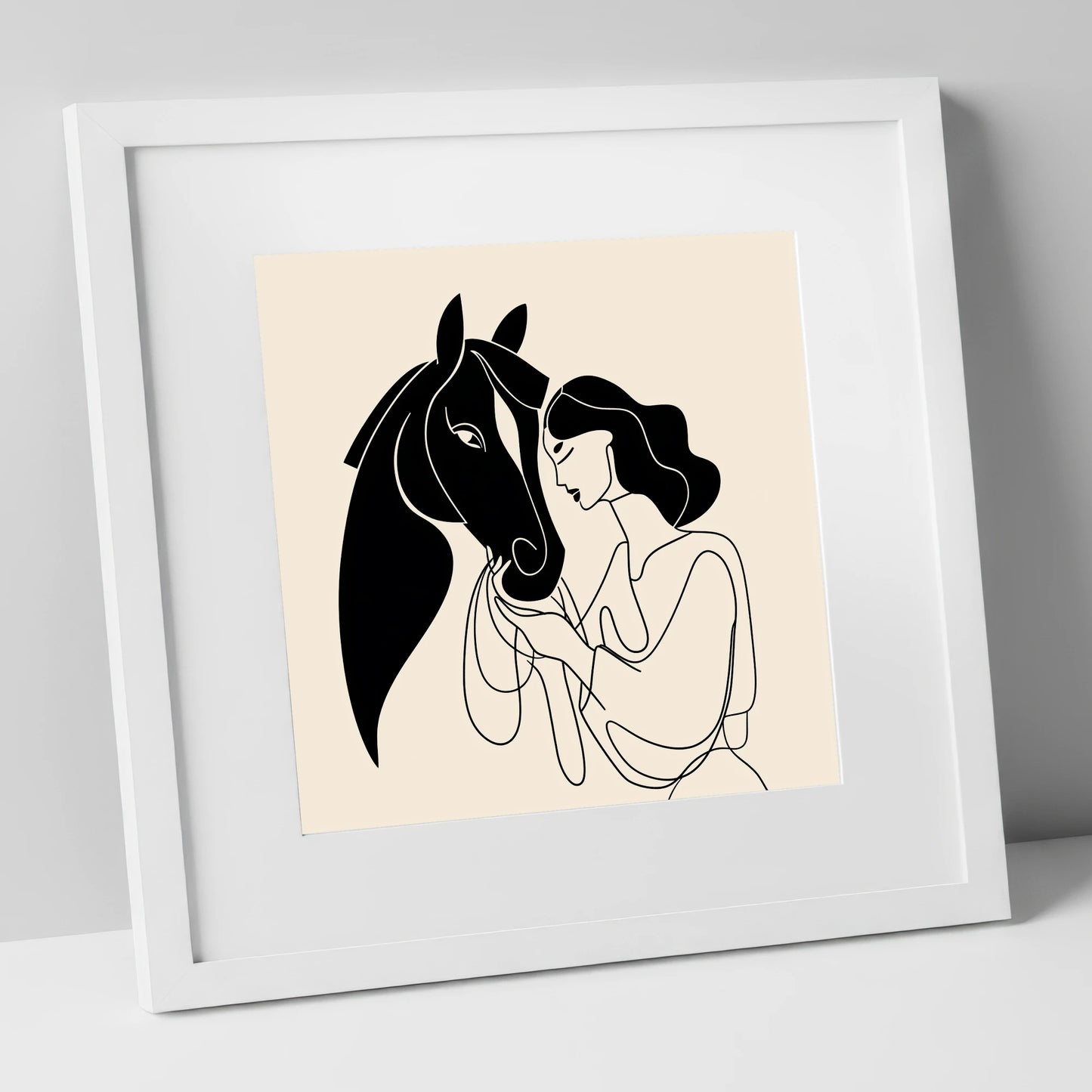 The Unspoken Bond horse & rider art print in white frame