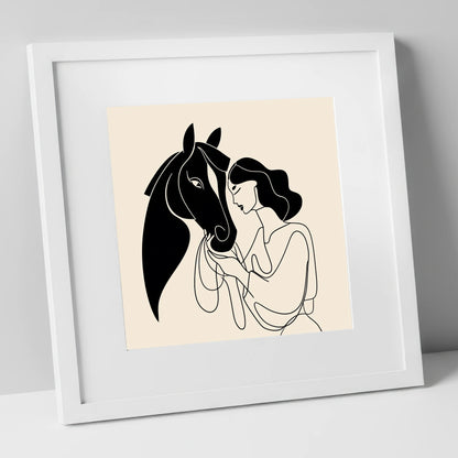 The Unspoken Bond horse & rider art print in white frame