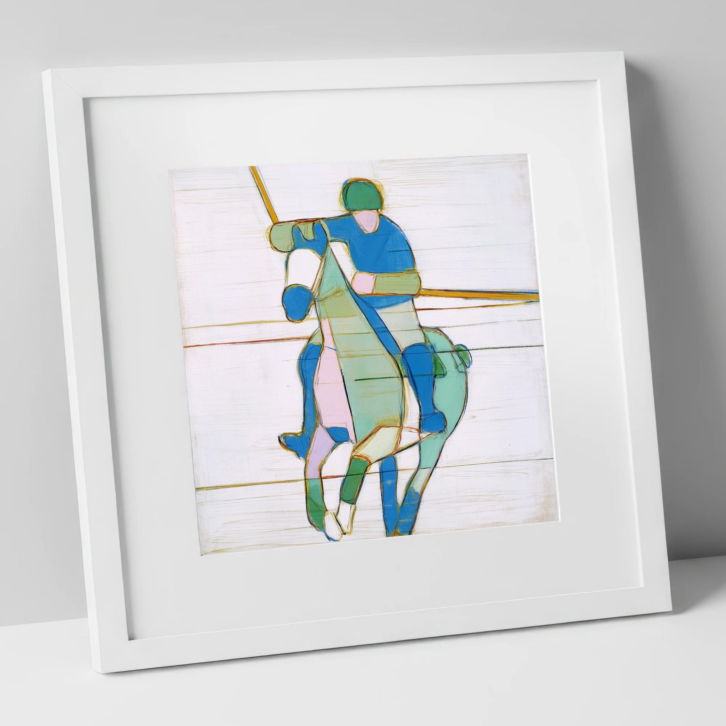 Azure Polo Rhythms polo horse art print in white frame