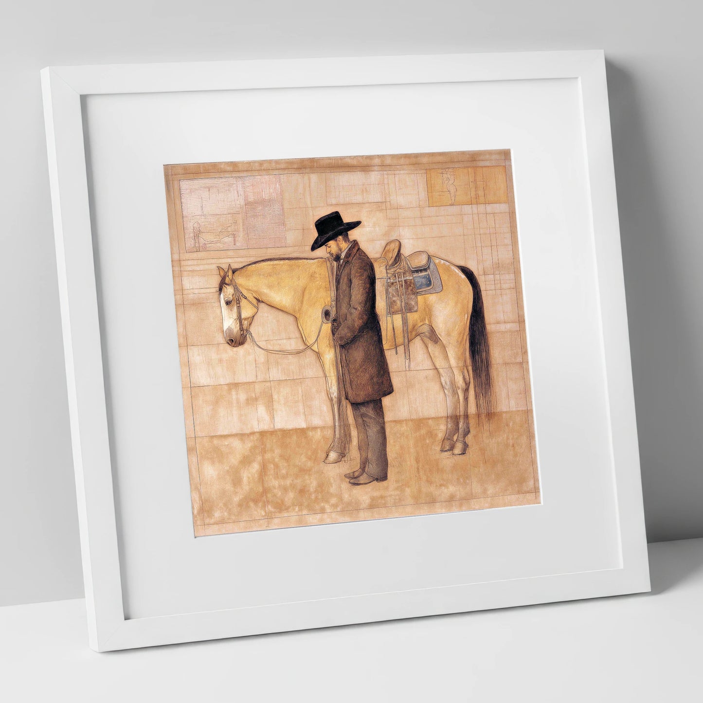 The Quiet Bond western horse art print in white frame