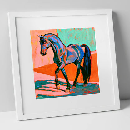 Vibrant Blue Contemporary Horse horse breed art print in white frame