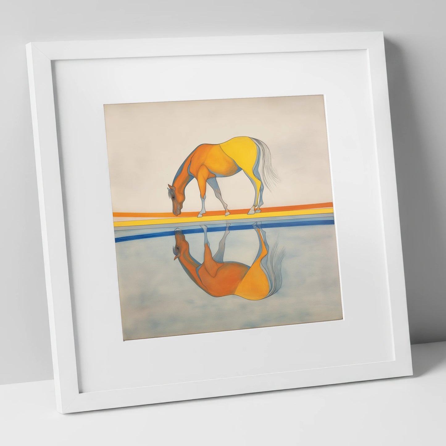 Symmetry in Amber horse portrait art print in white frame