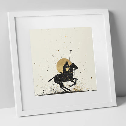 Golden Chukka Eclipse polo horse art print in white frame