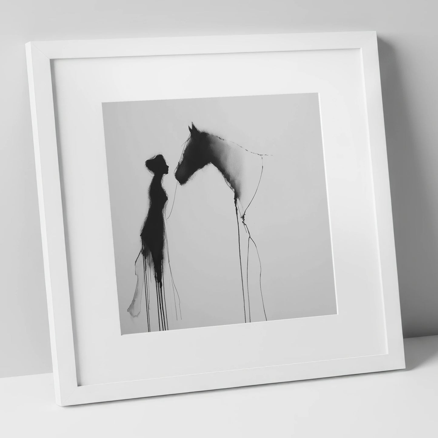 The Unspoken Bond horse & rider art print in white frame