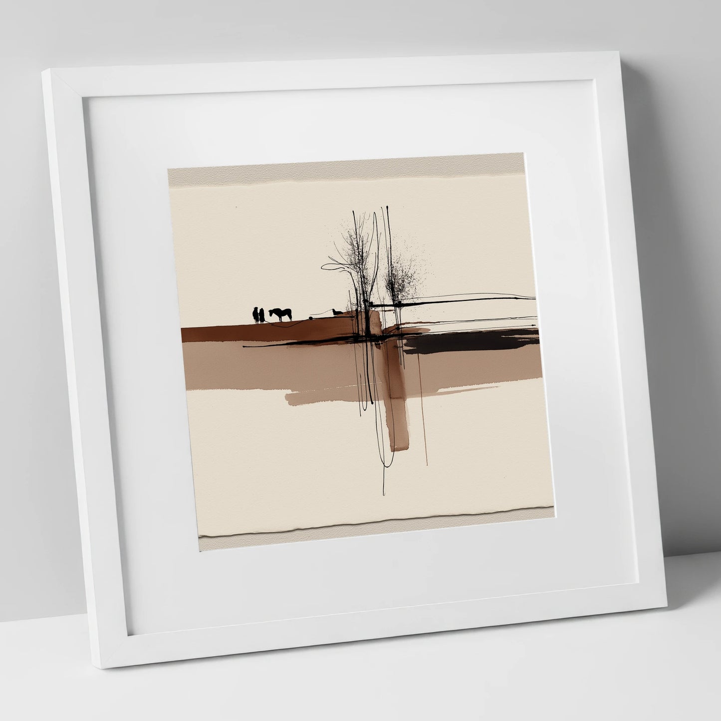 Horizon Bond horse & rider art print in white frame
