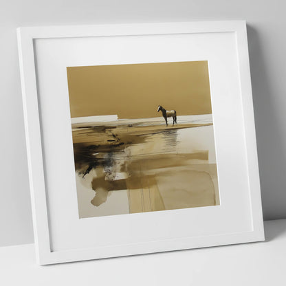 Solitary Horizon horse landscape art print in white frame