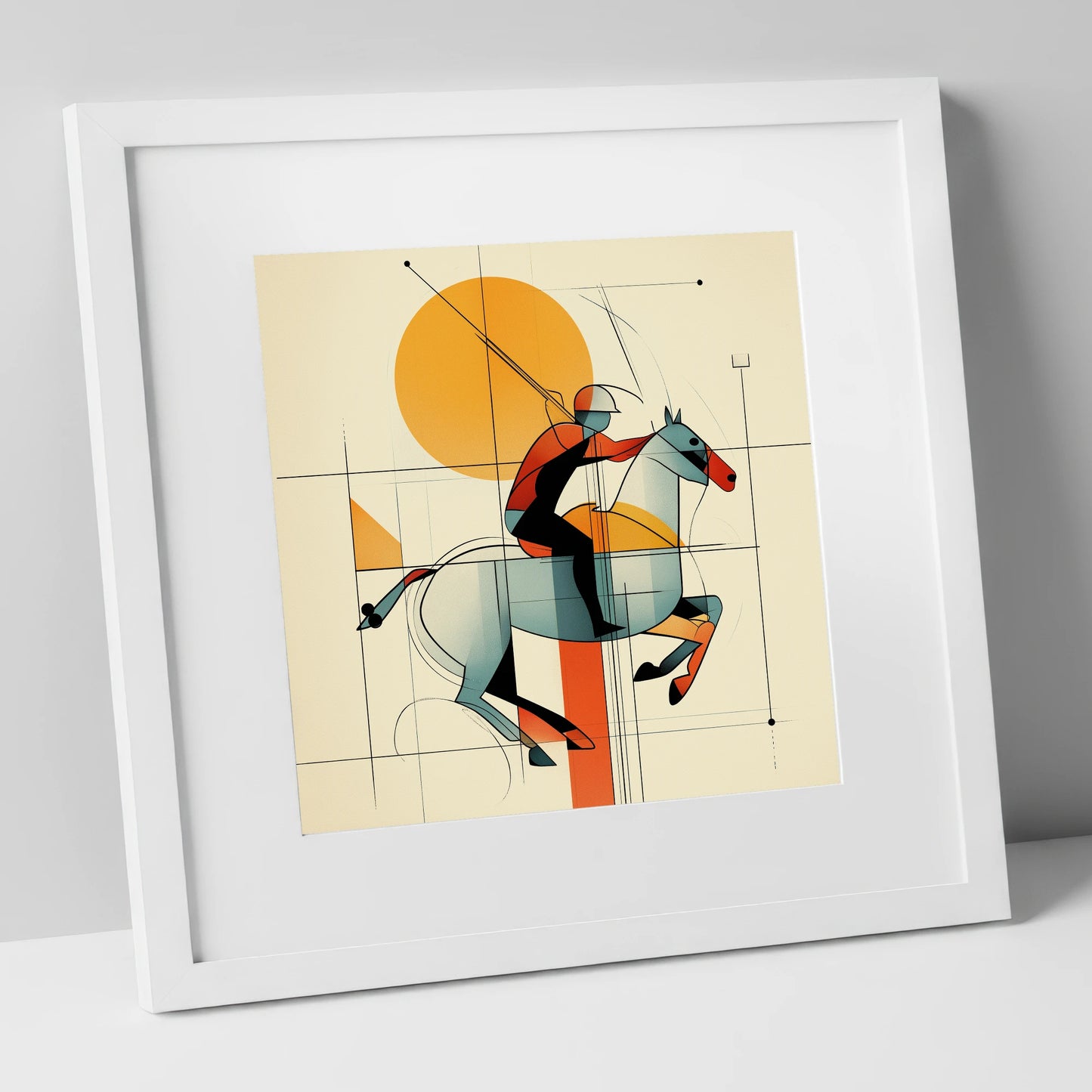 Structured Chukka polo horse art print in white frame