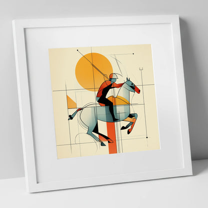 Structured Chukka polo horse art print in white frame