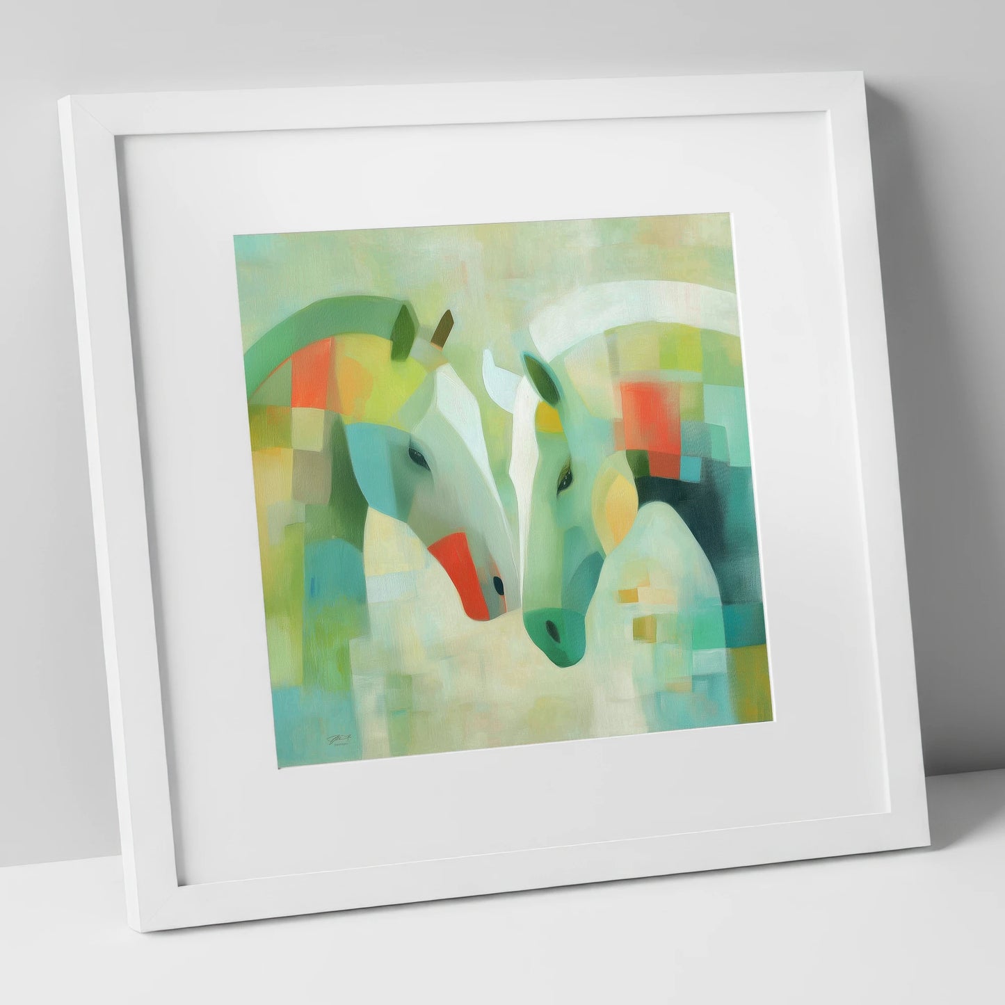 Geometric Equine Harmony horse portrait art print in white frame