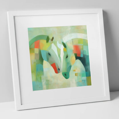 Geometric Equine Harmony horse portrait art print in white frame