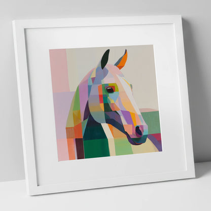 The Prismatic Profile horse portrait art print in white frame