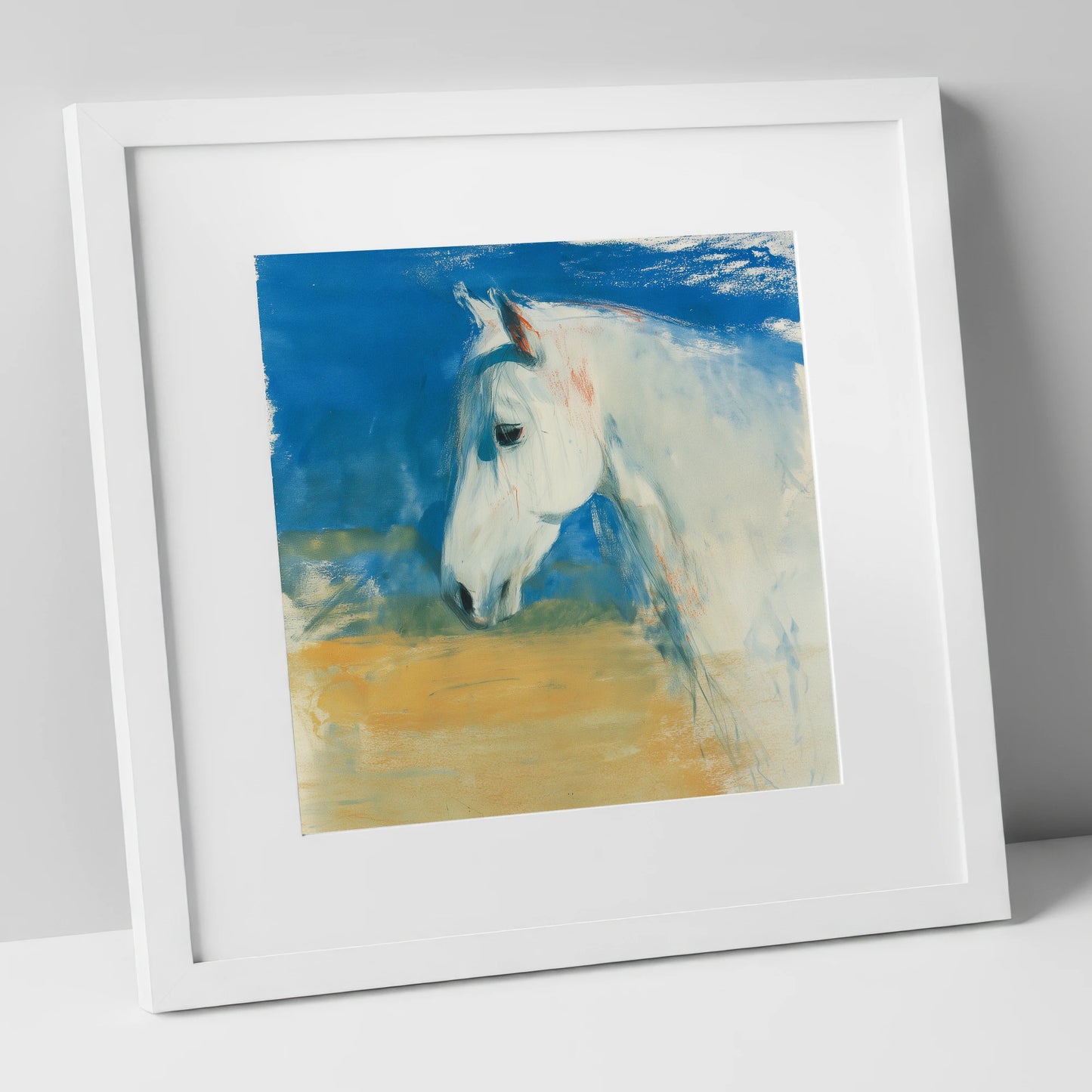 Cerulean Sky Grey horse breed art print in white frame