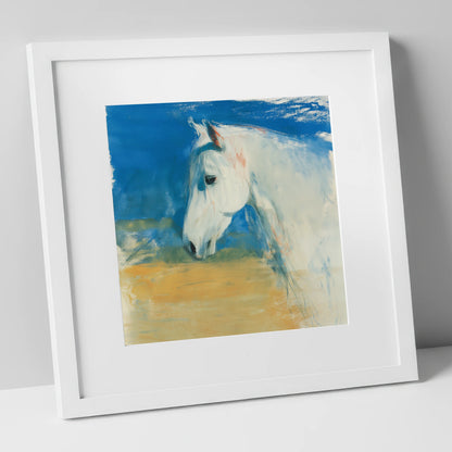 Cerulean Sky Grey horse breed art print in white frame