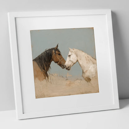 Kindred Spirits horse portrait art print in white frame