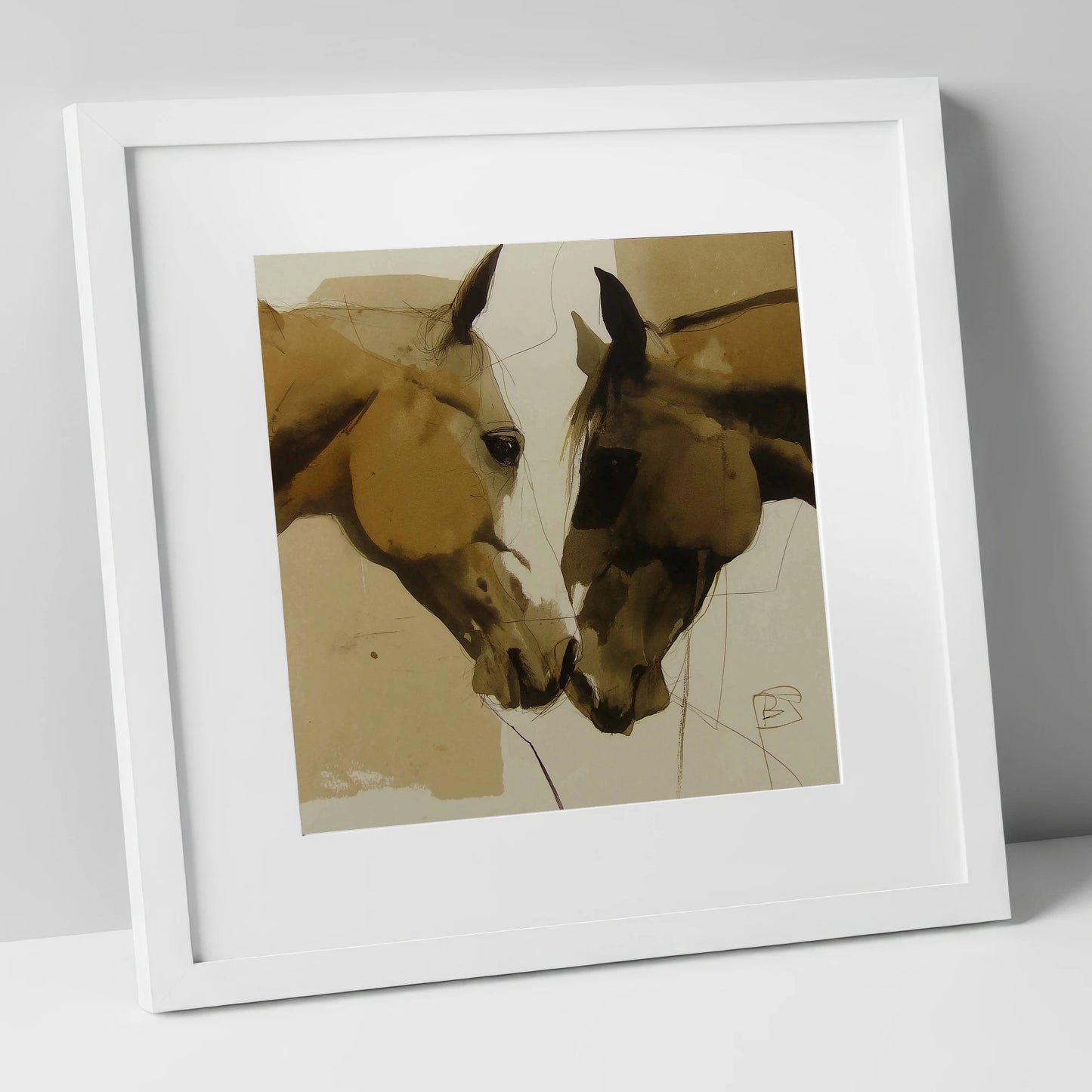 A Silent Bond horse portrait art print in white frame