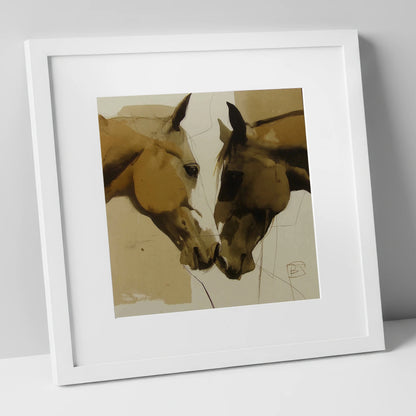 A Silent Bond horse portrait art print in white frame