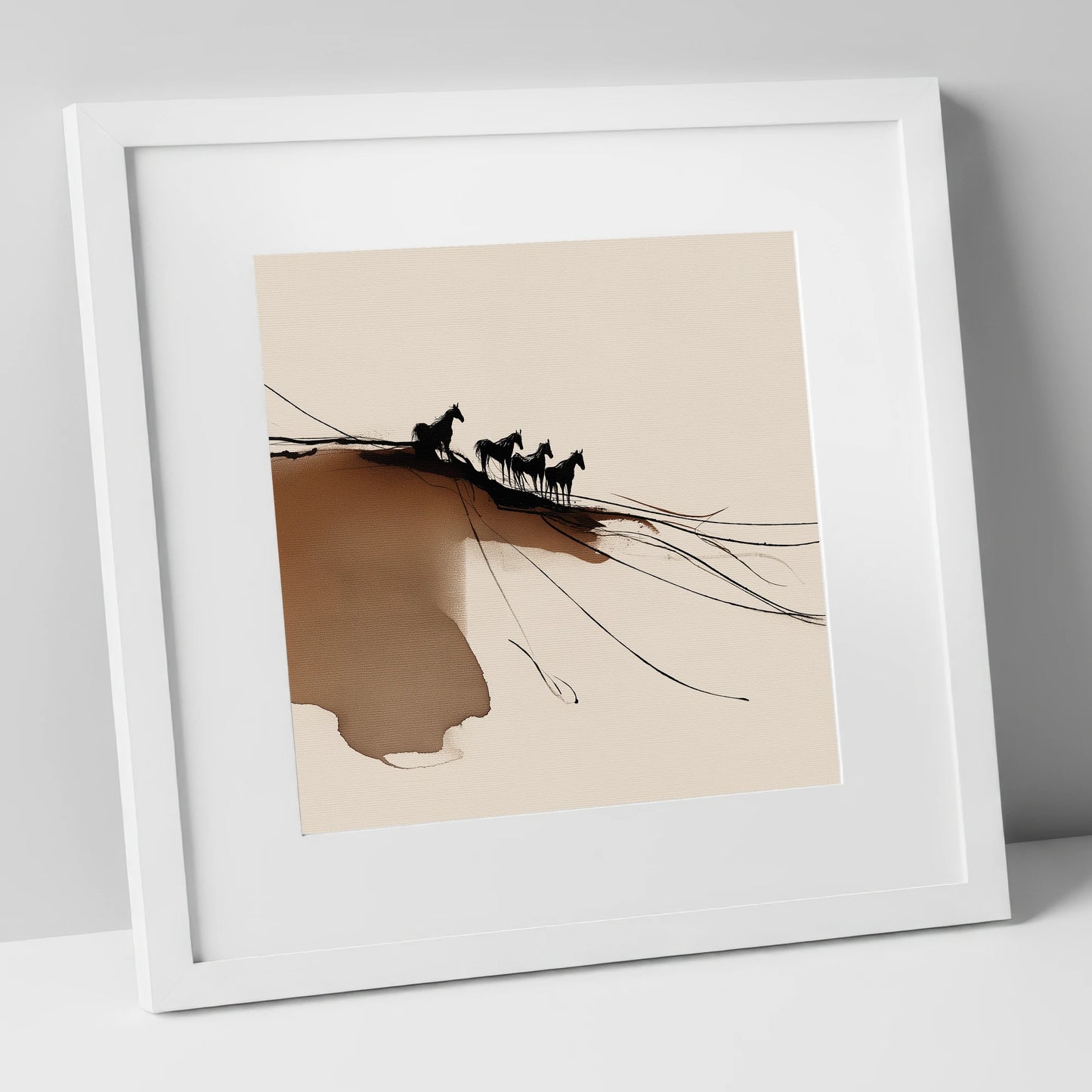 Herd on the Horizon wild horses art print in white frame
