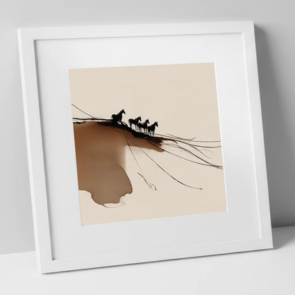 Herd on the Horizon wild horses art print in white frame