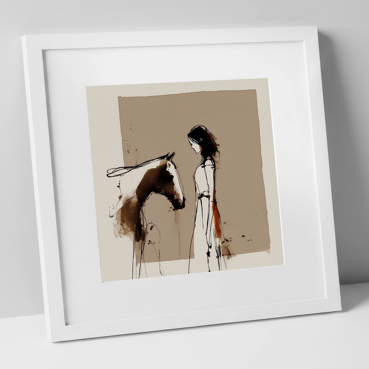 The Unspoken Bond horse & rider art print in white frame