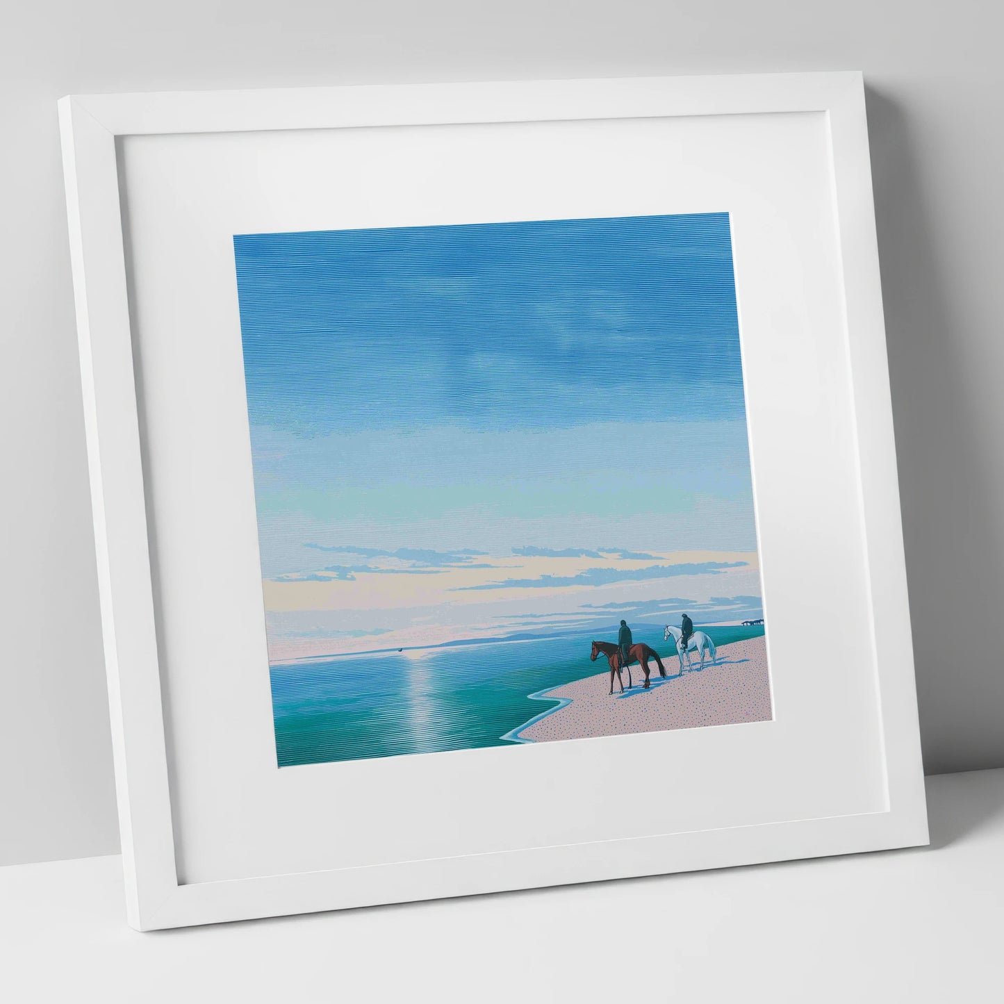 Horizon Bound horse landscape art print in white frame