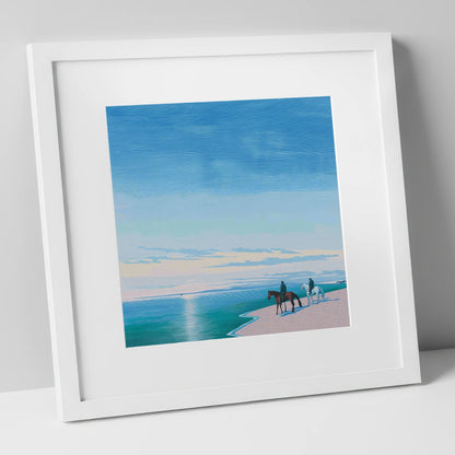 Horizon Bound horse landscape art print in white frame