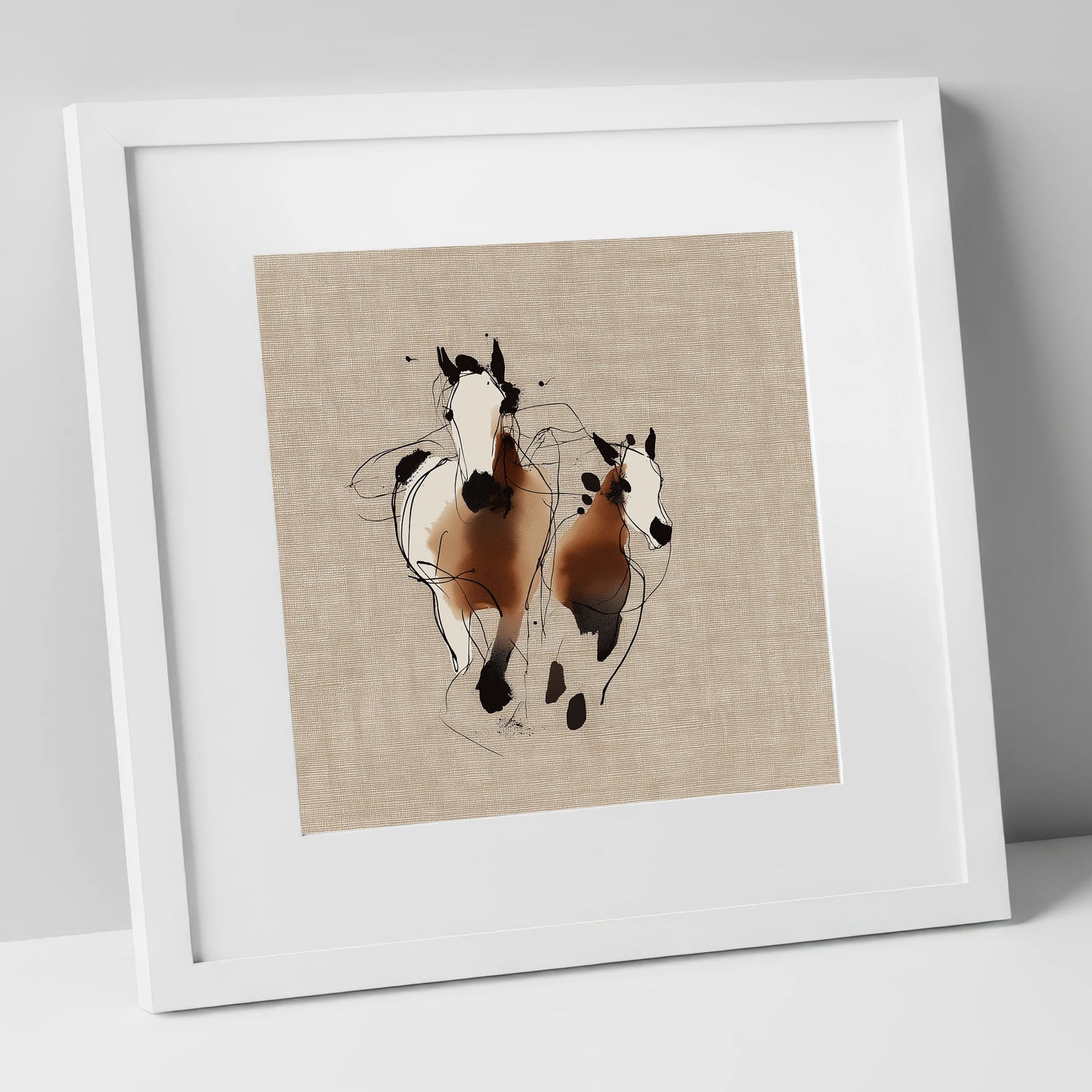 Bond In Motion mare & foal art print in white frame