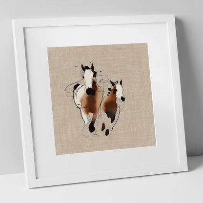 Bond In Motion mare & foal art print in white frame