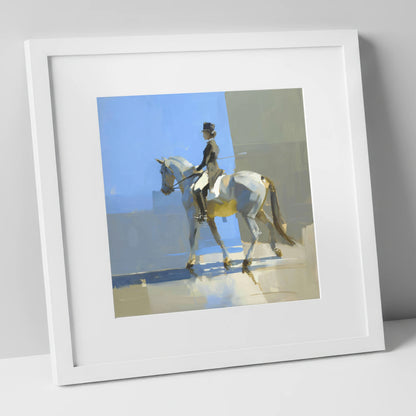 Collected in the Light dressage horse art print in white frame