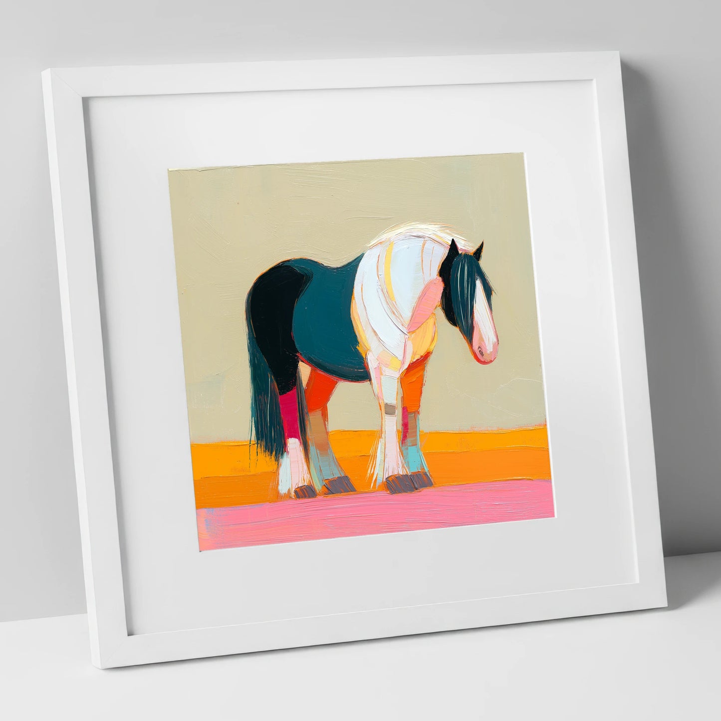 Vivid Spirit of the Cob working horse art print in white frame