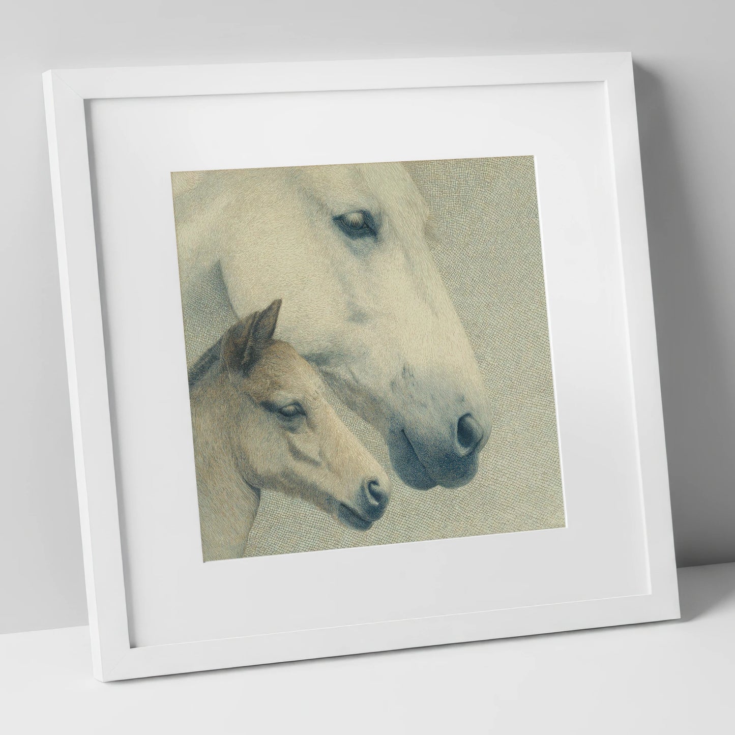 Enduring Connection mare & foal art print in white frame