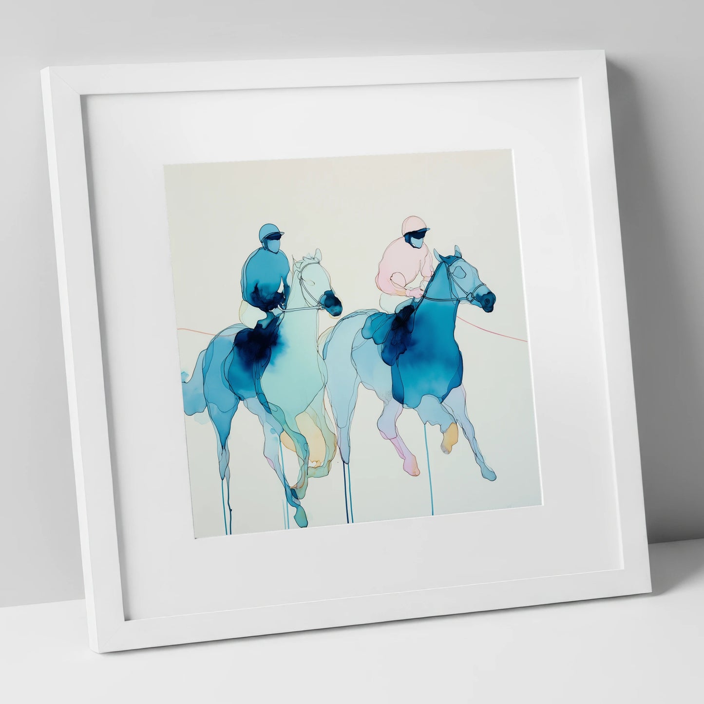 Ethereal Racing Silks racing horse art print in white frame