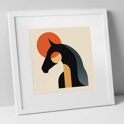 Geometric Equine Harmony horse & rider art print in white frame