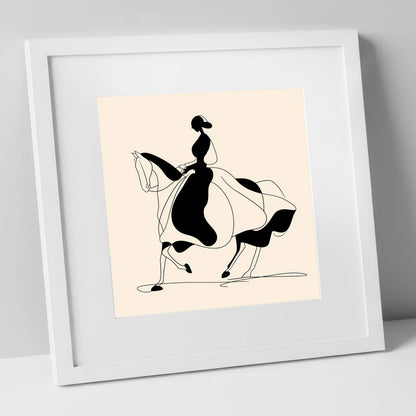 Fluid Elegance dressage horse art print in white frame