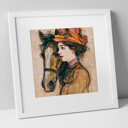 A Shared Silence horse & rider art print in white frame