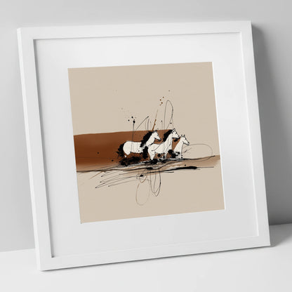 Freedom in Motion wild horses art print in white frame