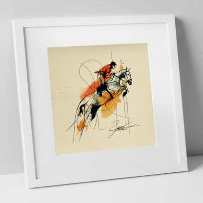 Suspended in Amber show jumping horse art print in white frame
