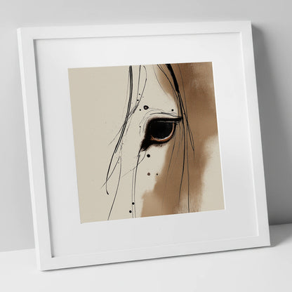 Raw Equine Gaze horse portrait art print in white frame