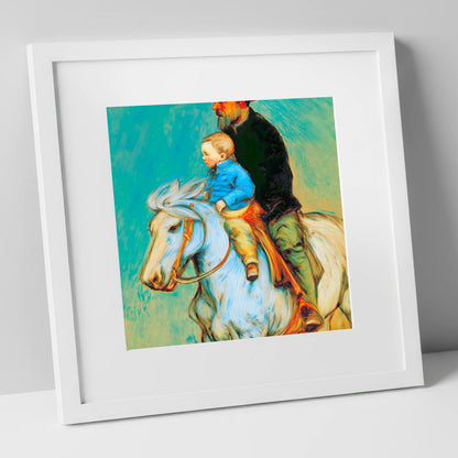 The Guiding Hand horse & rider art print in white frame