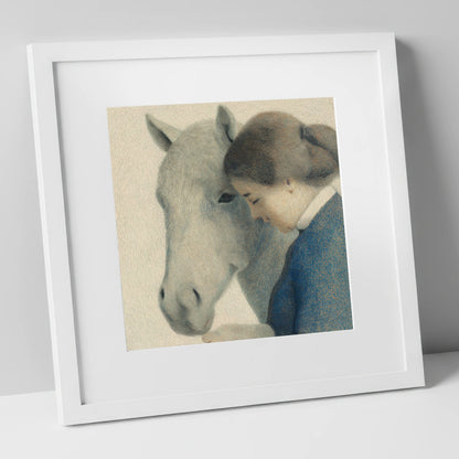 The Silent Understanding horse & rider art print in white frame