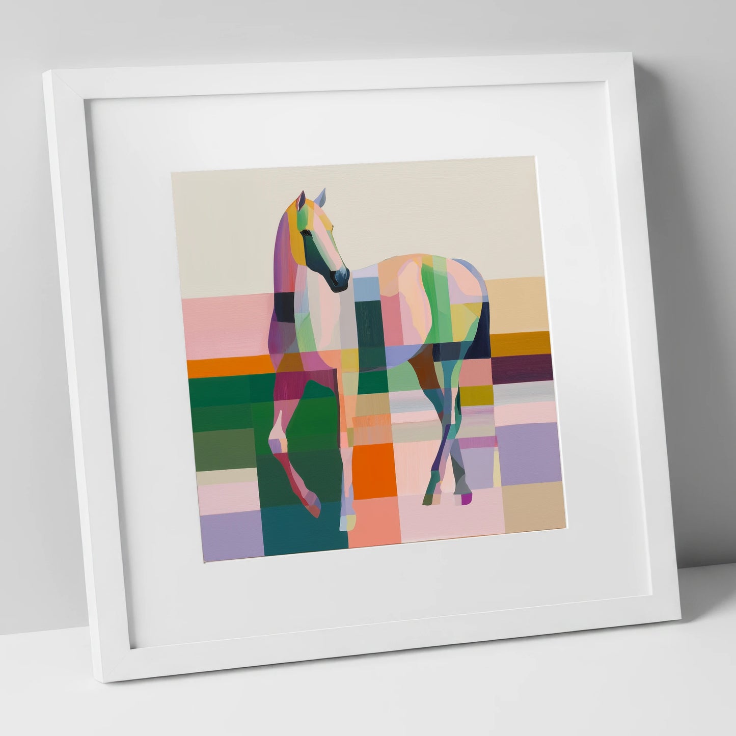 Structured Equine Elegance horse breed art print in white frame