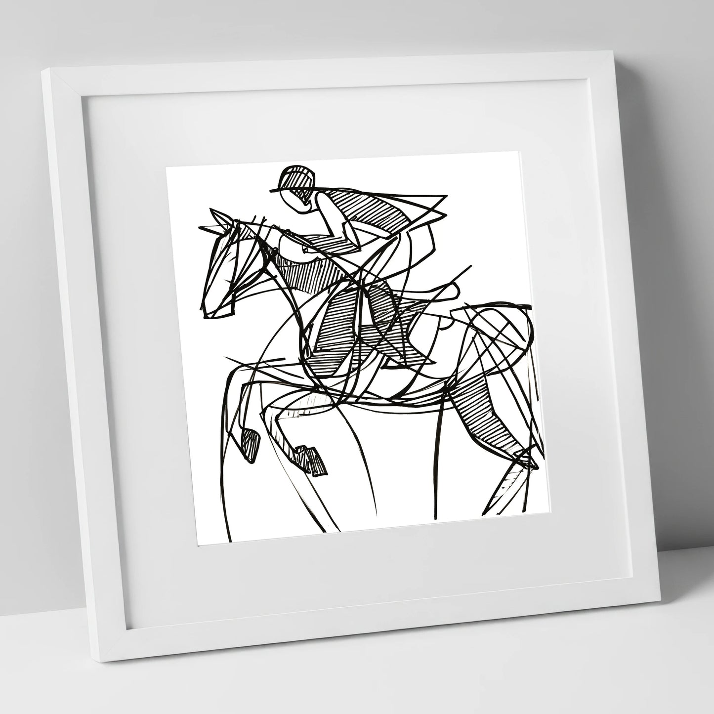 Dynamic Line Jumper show jumping horse art print in white frame