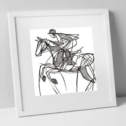 Dynamic Line Jumper show jumping horse art print in white frame