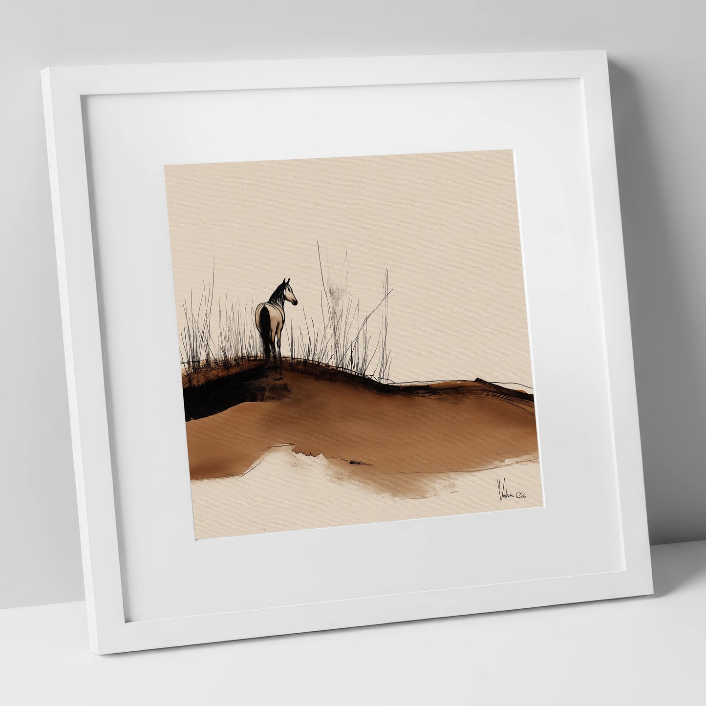 Solitude on the Ridge horse landscape art print in white frame