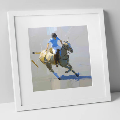 High Goal Pursuit polo horse art print in white frame