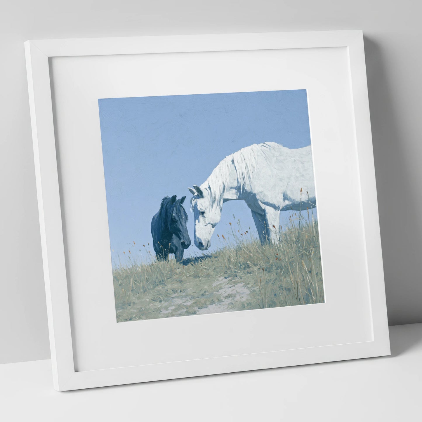 Quiet Connection horse portrait art print in white frame
