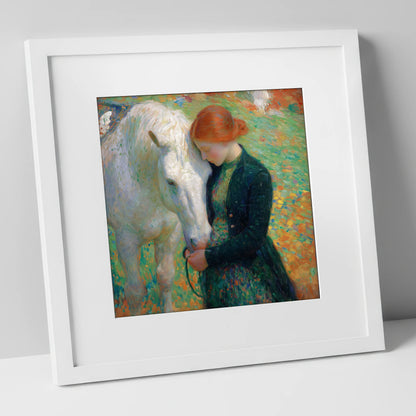The Serene Bond horse & rider art print in white frame