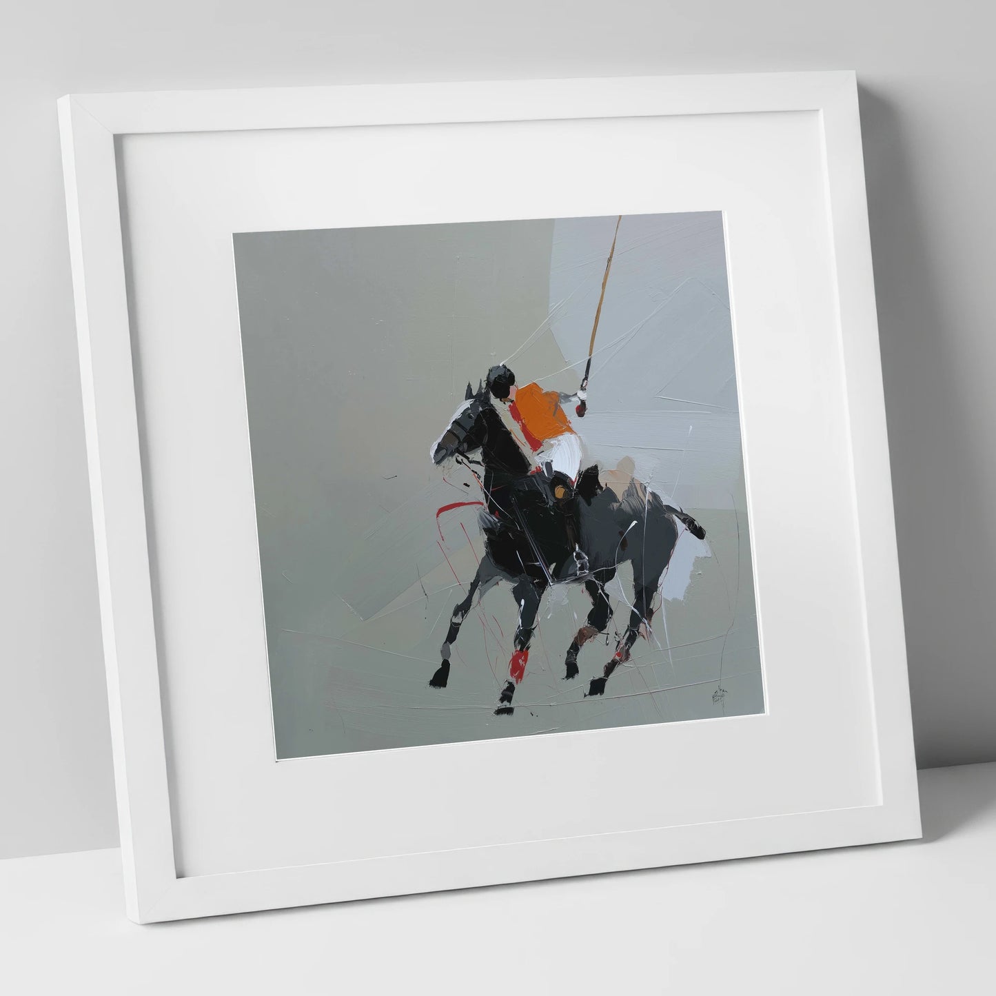 Dynamic Polo Strike polo horse art print in white frame