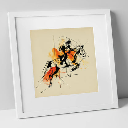 Amber Flight show jumping horse art print in white frame